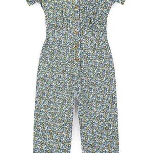 Joanie Floral Button-Front Jumpsuit in Blue and Yellow
